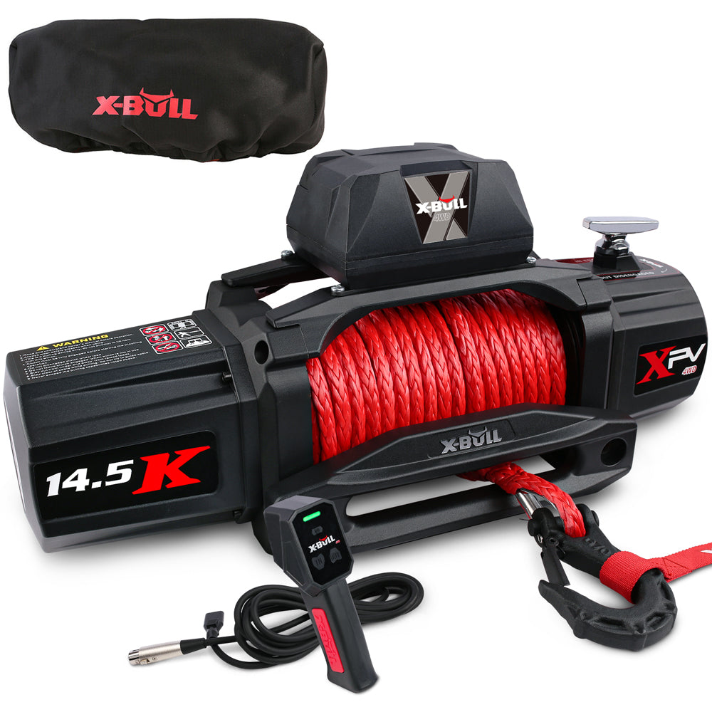 Automotive Lifts & Hoists: X-BULL 12V Electric Winch 14500LBS synthetic rope with winch cover