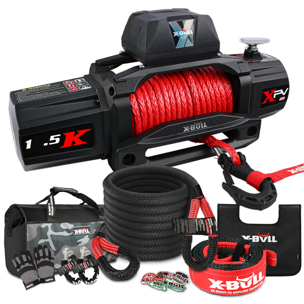 4WD Recovery Tools: X-BULL 4WD Recovery Kit Kinetic Recovery Rope With 14500LBS Electric Winch 12V Winch 4WD 4X4 Offroad