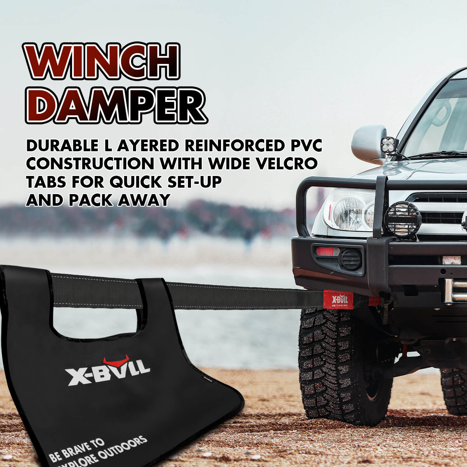 4WD Recovery Tools: X-BULL 4WD Recovery Kit Kinetic Recovery Rope With 14500LBS Electric Winch 12V Winch 4WD 4X4 Offroad