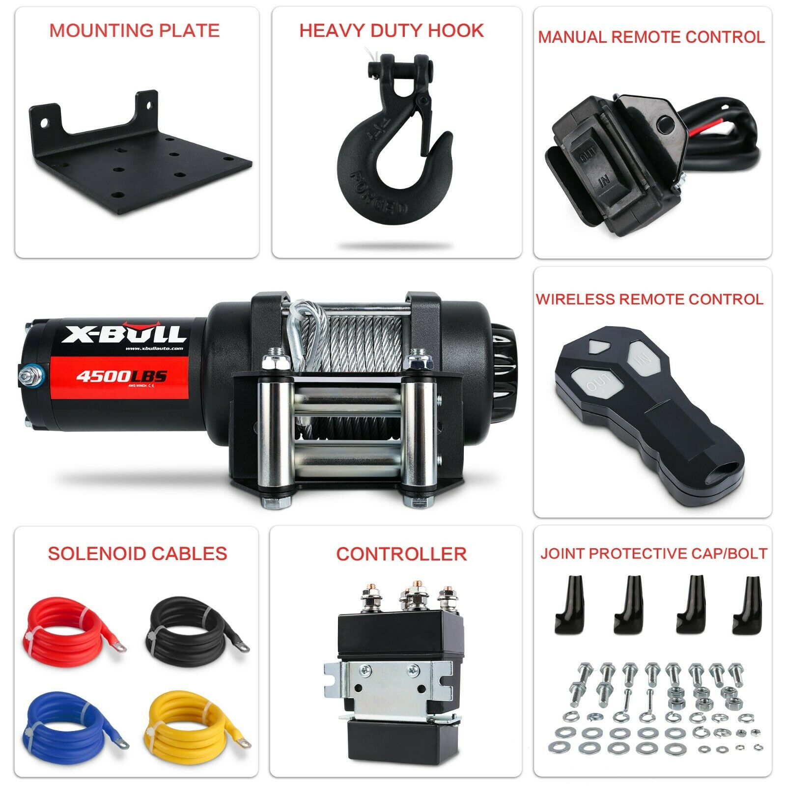 Automotive Lifts & Hoists: X-BULL Electric Winch 12V 4500LBS Steel Cable Wireless remote ATV UTV Boat Trailer