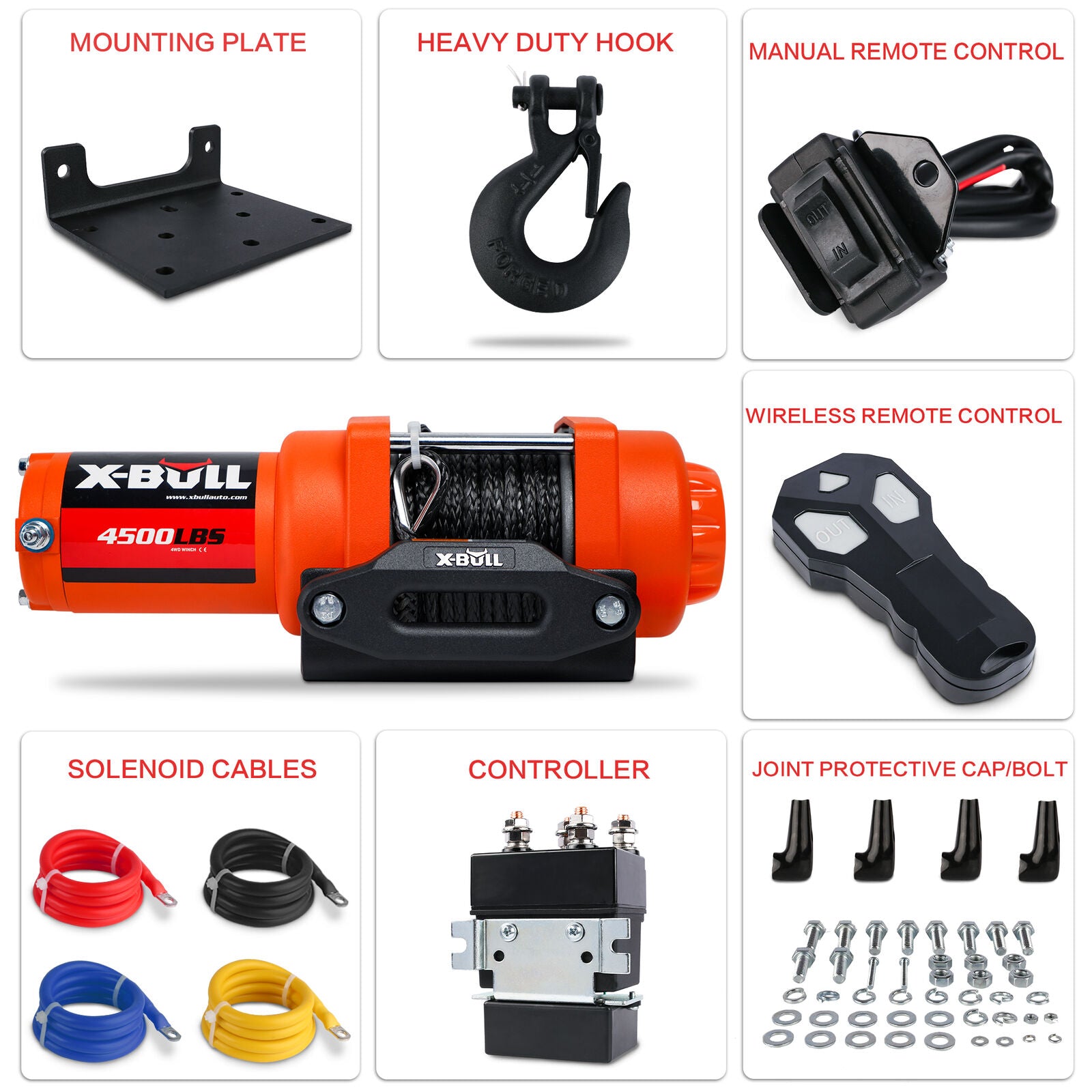 Automotive Lifts & Hoists: X-BULL Electric Winch 12v Synthetic Rope 4500LBS Wireless Remote ATV UTV 2041KG