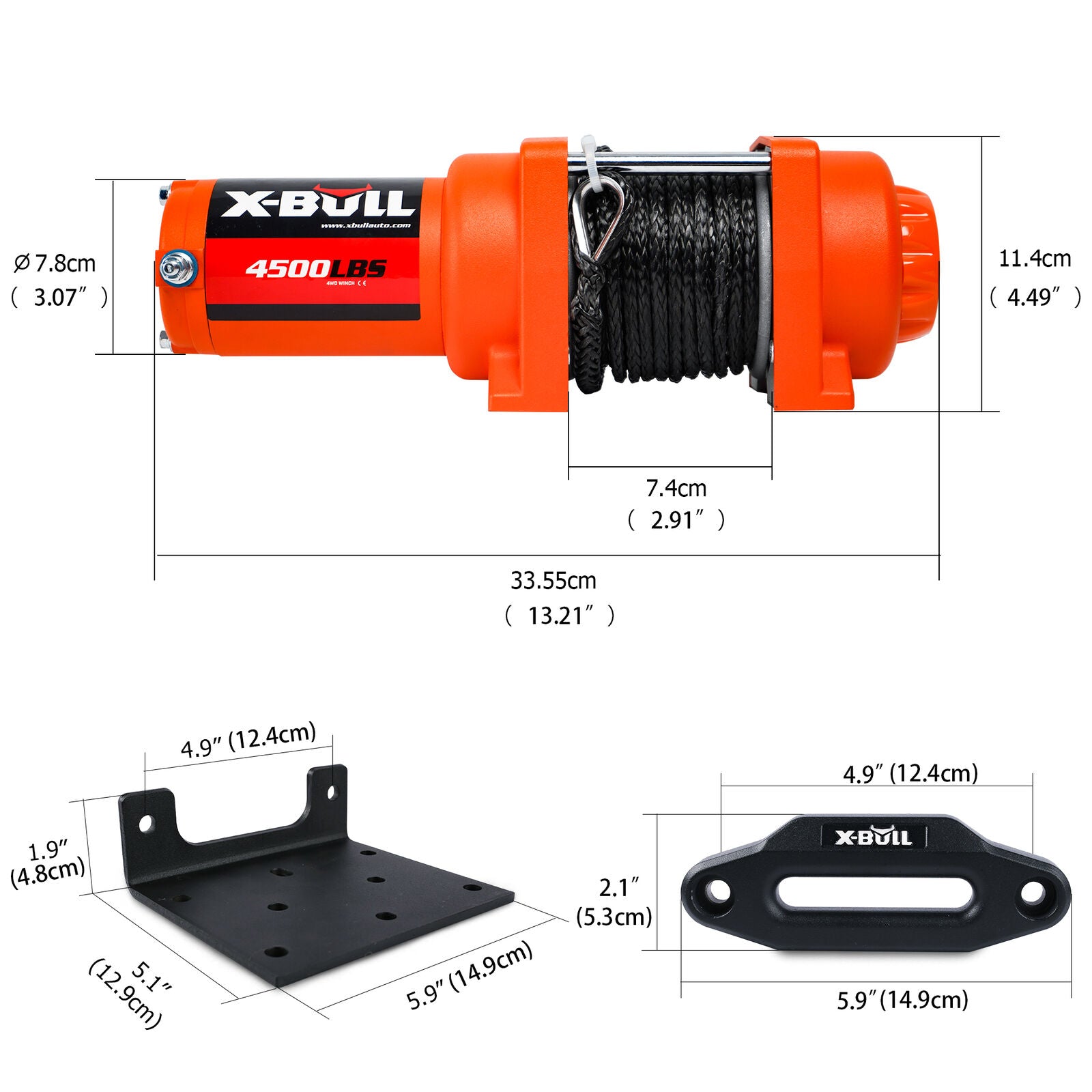 Automotive Lifts & Hoists: X-BULL Electric Winch 12v Synthetic Rope 4500LBS Wireless Remote ATV UTV 2041KG
