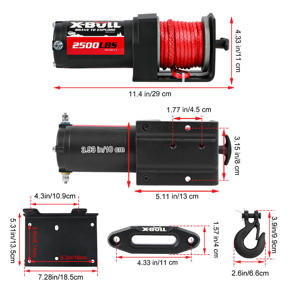 Men's Tops & T-shirts: X-BULL 2500LBS Electric Winch 12V Winch Synthetic Rope 15.2M ATV Winch Kit Boat Winch Trailer