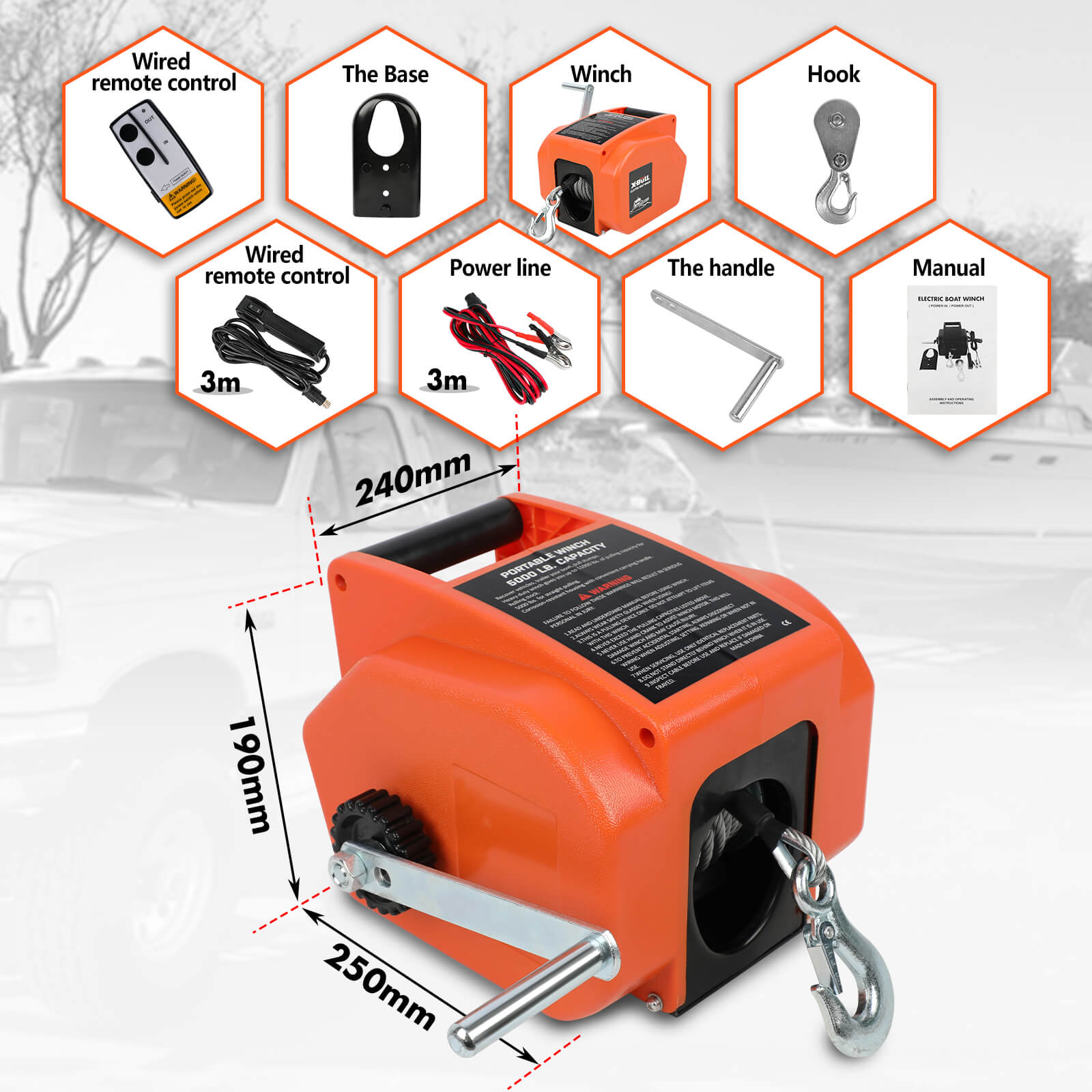 Automotive Parts: X-BULL 12V Electric Boat Winch 5000LBS Portable Wireless Remote Trailer Winch Steel Cable