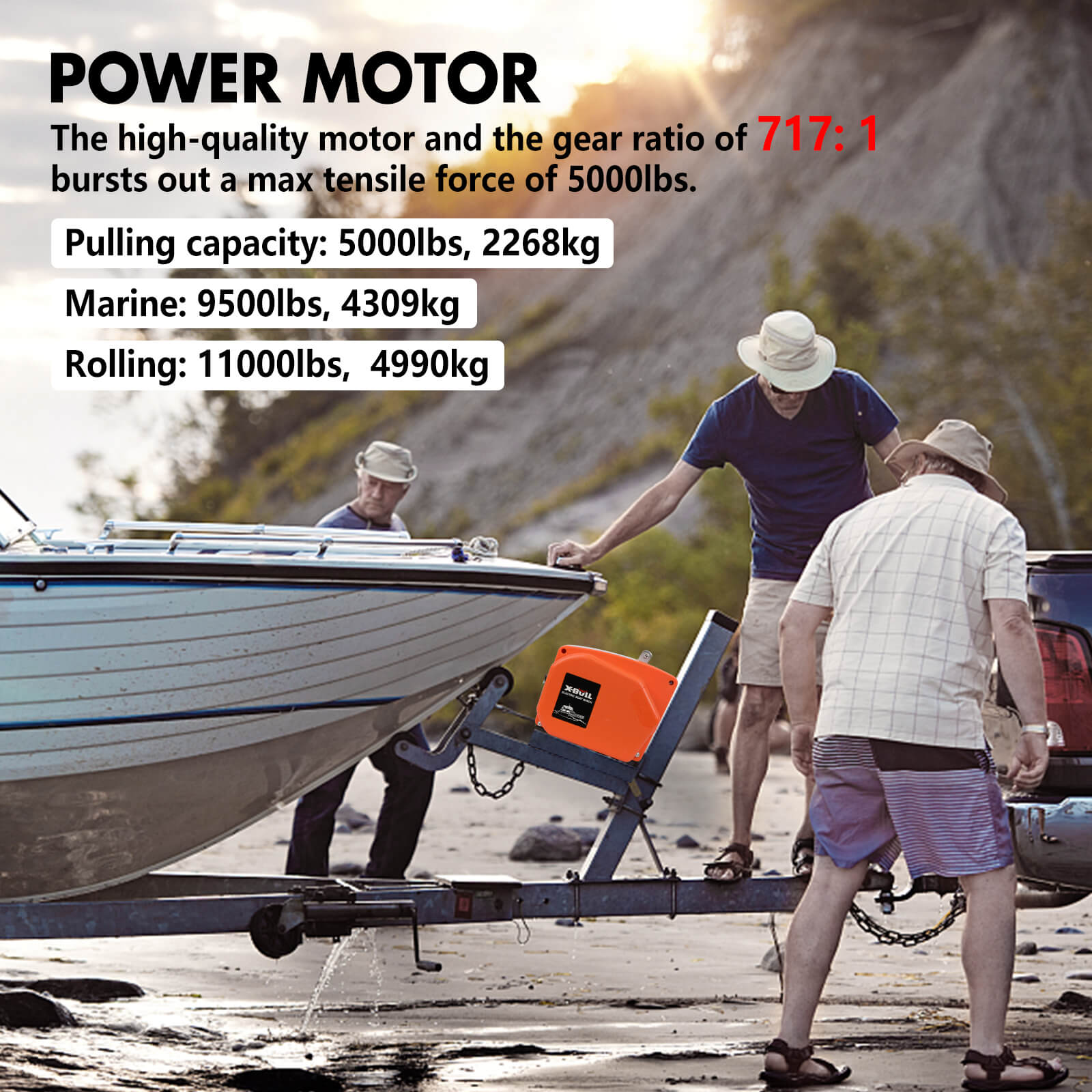 Automotive Parts: X-BULL 12V Electric Boat Winch 5000LBS Portable Wireless Remote Trailer Winch Steel Cable
