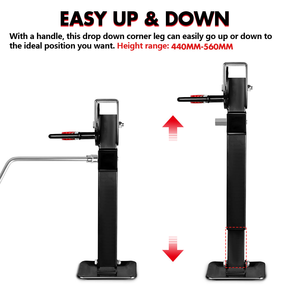 Lifts & Hoists: X-BULL Drop Down Legs 440MM- 560MM Trailer Steel Legs Caravan Corner 1200LBS Black