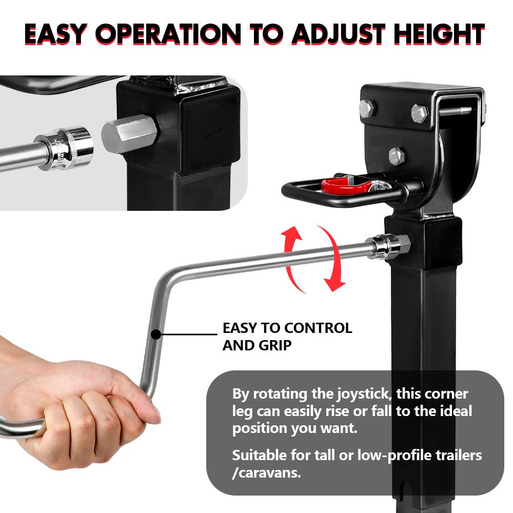 Traffic Control & Parking Tools: X-BULL 4x 440mm Drop Down Corner Legs W/Handle Steel Base Caravan Stabilizer Black