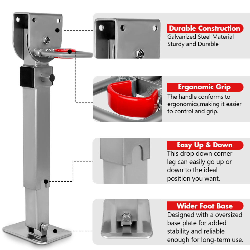 Automotive Parts: X-BULL 4x 440mm Drop Down Corner Legs Steadies Handle Steel Foot Caravan Trailer Silver