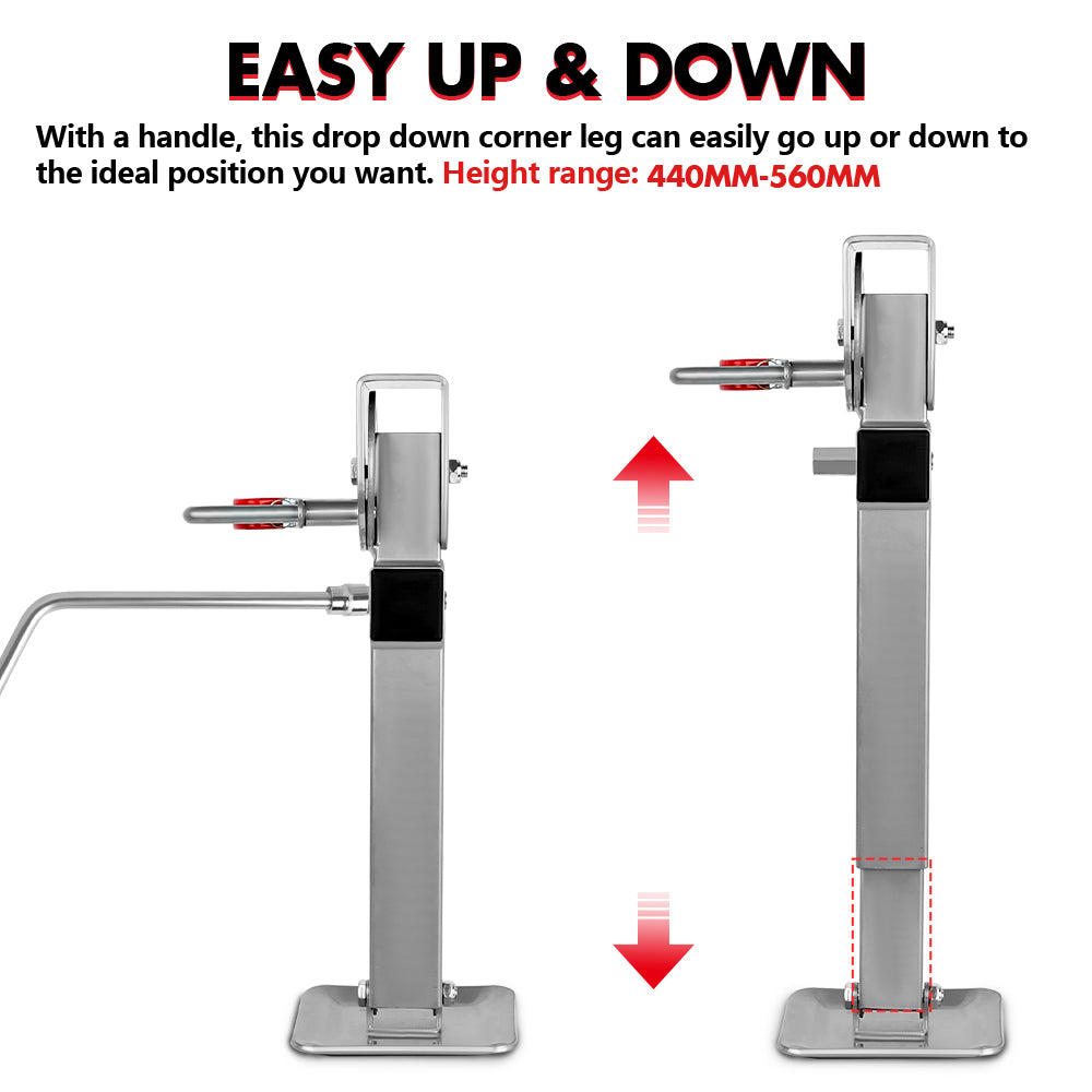 Automotive Parts: X-BULL 4x 440mm Drop Down Corner Legs Steadies Handle Steel Foot Caravan Trailer Silver