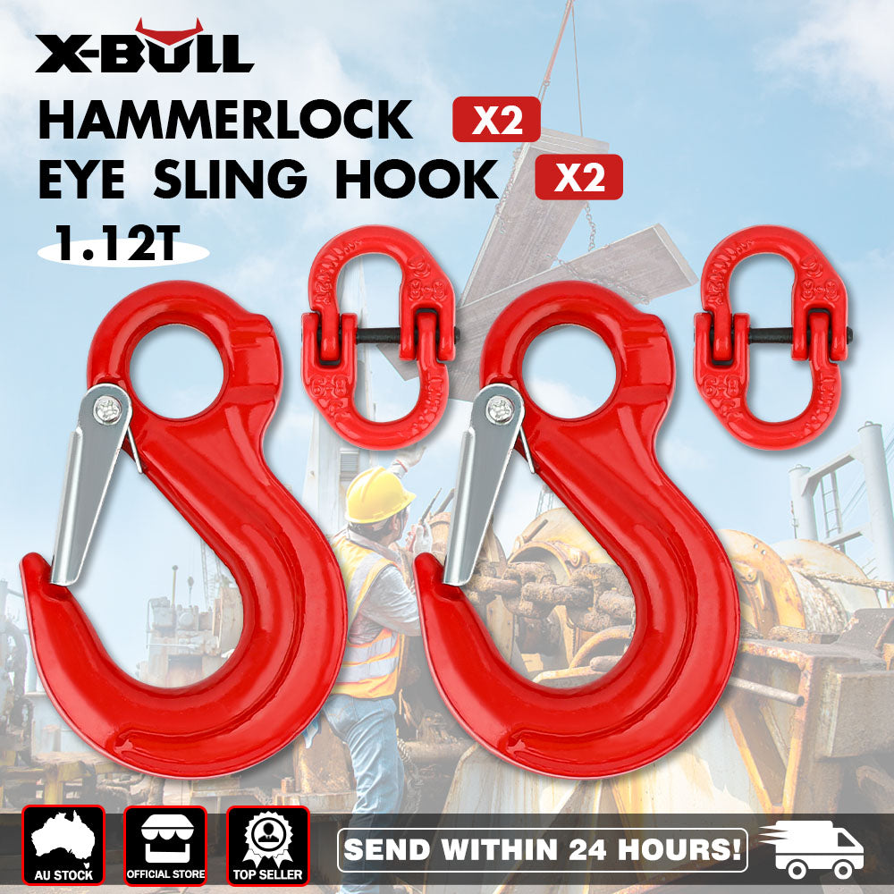 Automotive Repair & Speciality Tools: 2X 6mm Hammerlock+ Eye Sling Hook Safety Chain Caravan Trailer connecting Extend