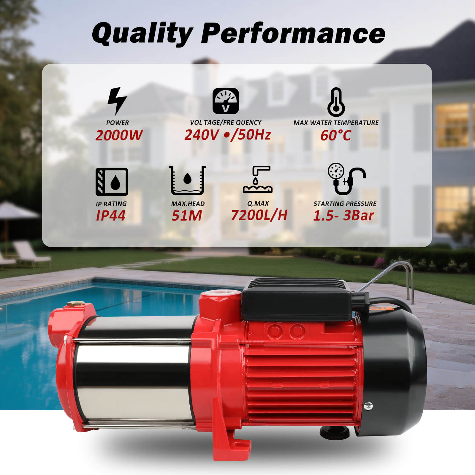 Irrigation Pumps: ETOSHA 2000W Garden Water Pump High Pressure 4-Stage Tank Irrigation Water Pump