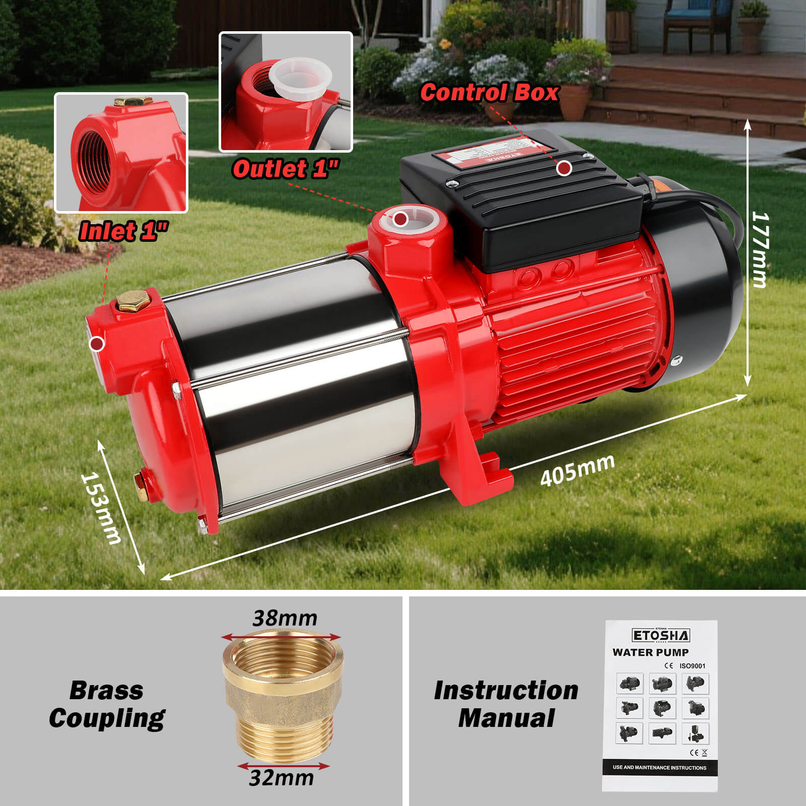 Irrigation Pumps: ETOSHA 2000W Garden Water Pump High Pressure 4-Stage Tank Irrigation Water Pump