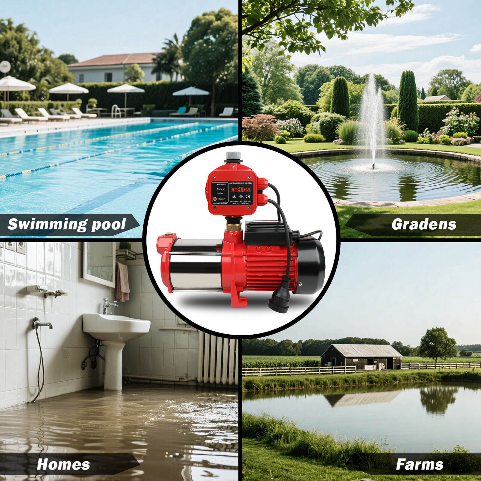 Irrigation Pumps: ETOSHA 2000W Garden Water Pump High Pressure 4-Stage Tank Irrigation Water Pump