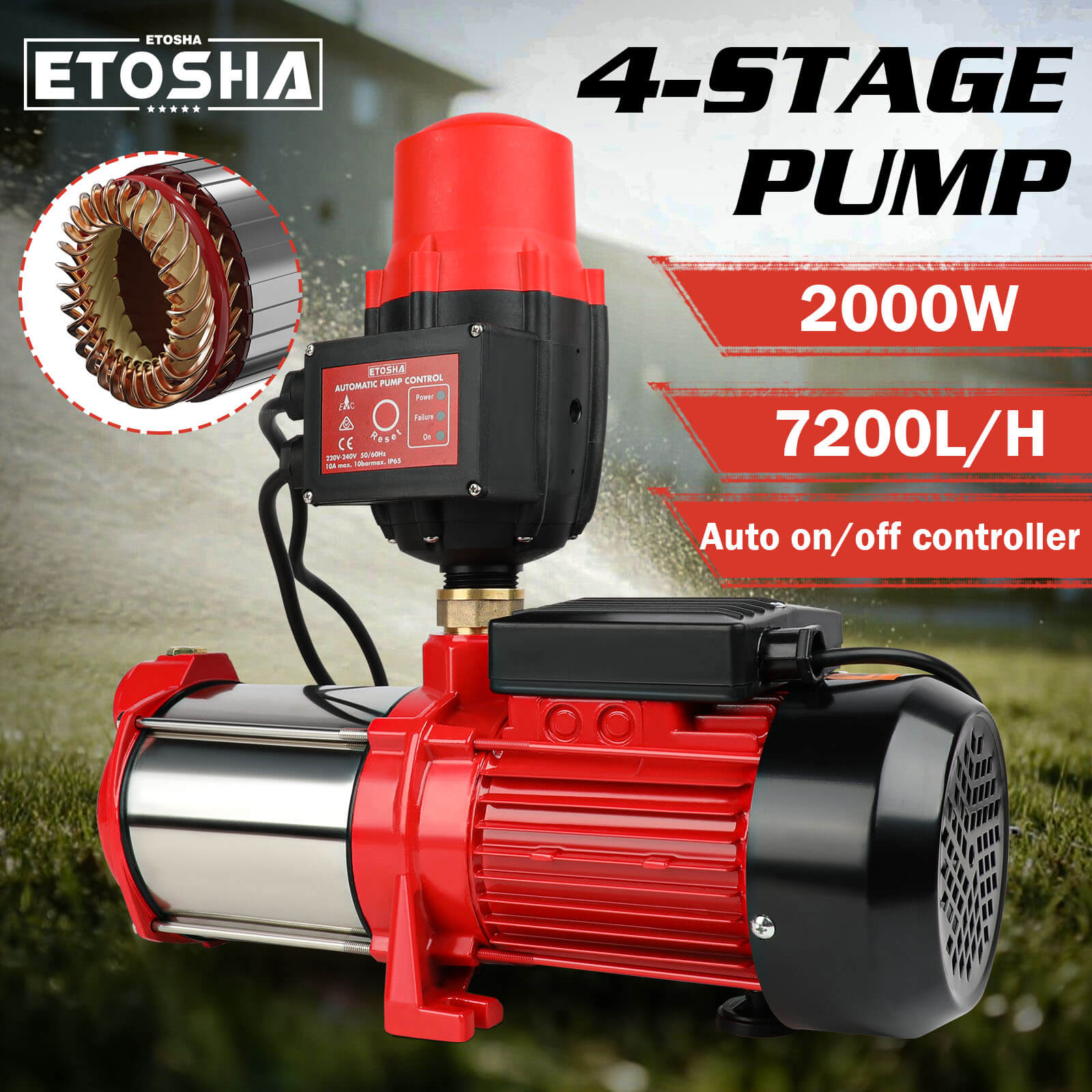 Aquarium Filters & Pumps: ETOSHA 2000W Garden Water Pump High Pressure 4-Stage Tank Farm Irrigation Pump