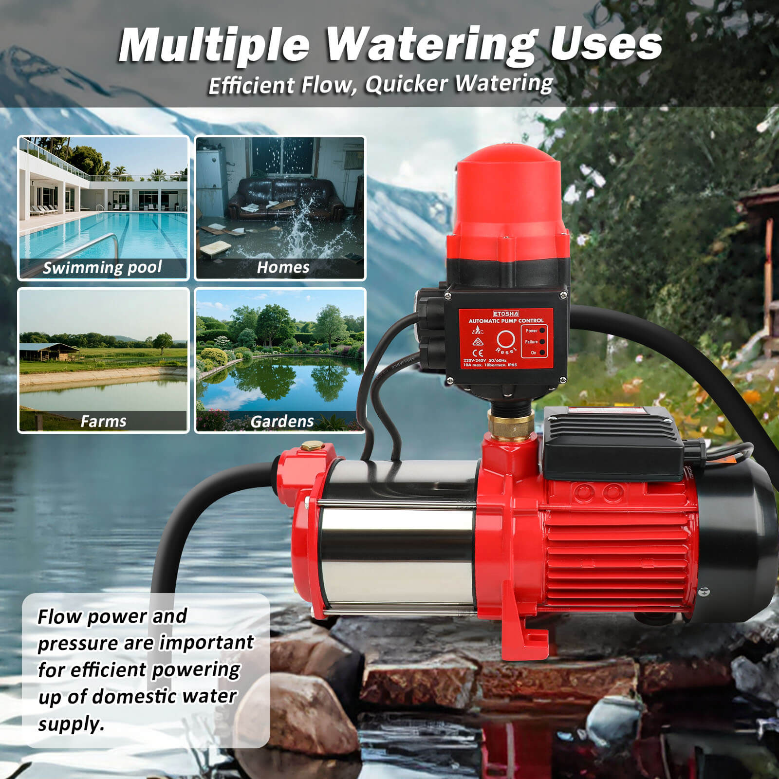 Aquarium Filters & Pumps: ETOSHA 2000W Garden Water Pump High Pressure 4-Stage Tank Farm Irrigation Pump