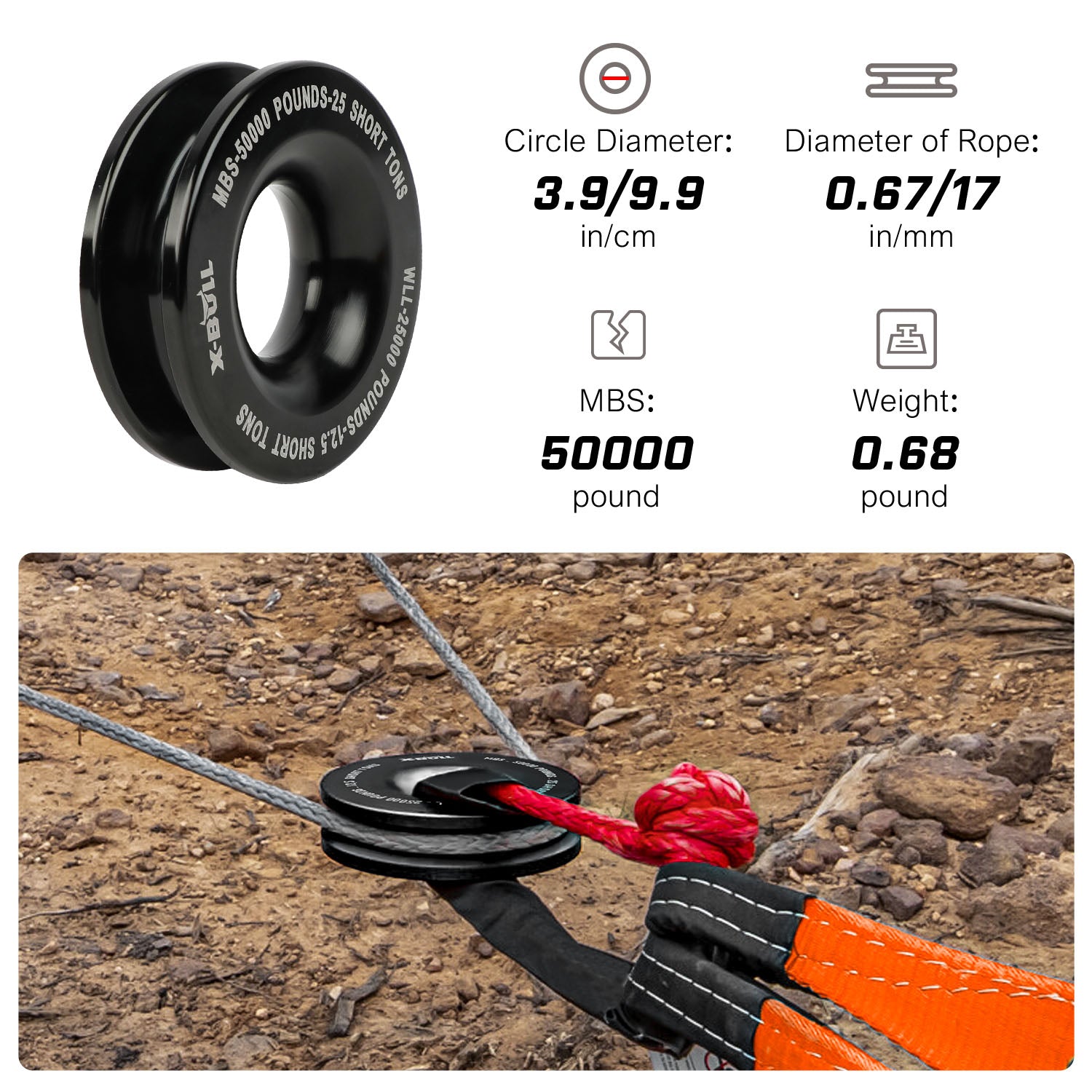 4WD Recovery Tools: X-BULL Recovery Ring Soft Shackle Kit Snatch Block Pulley Rope Snatch Ring 4WD