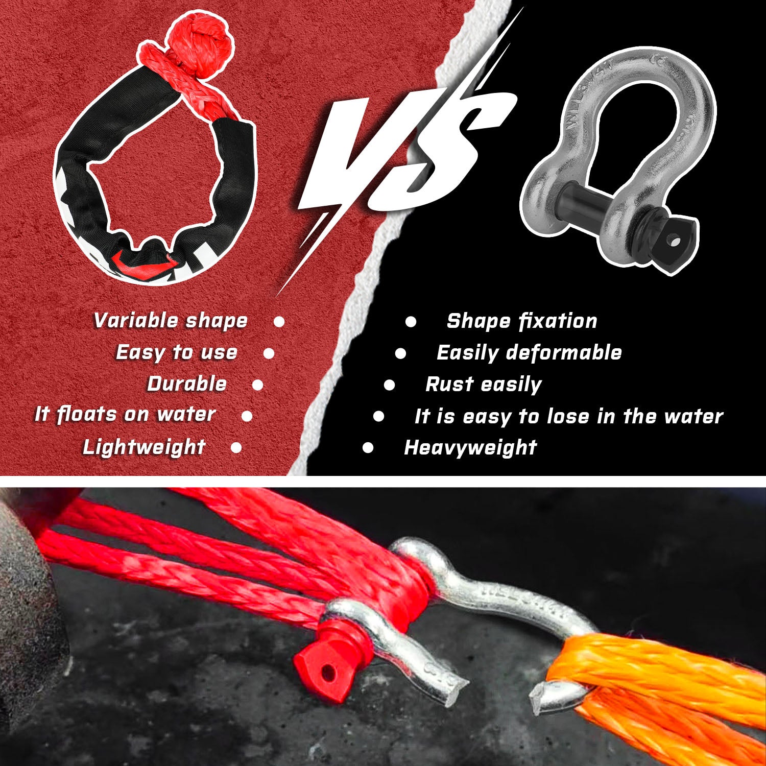 4WD Recovery Tools: X-BULL Recovery Ring Soft Shackle Kit Snatch Block Pulley Rope Snatch Ring 4WD