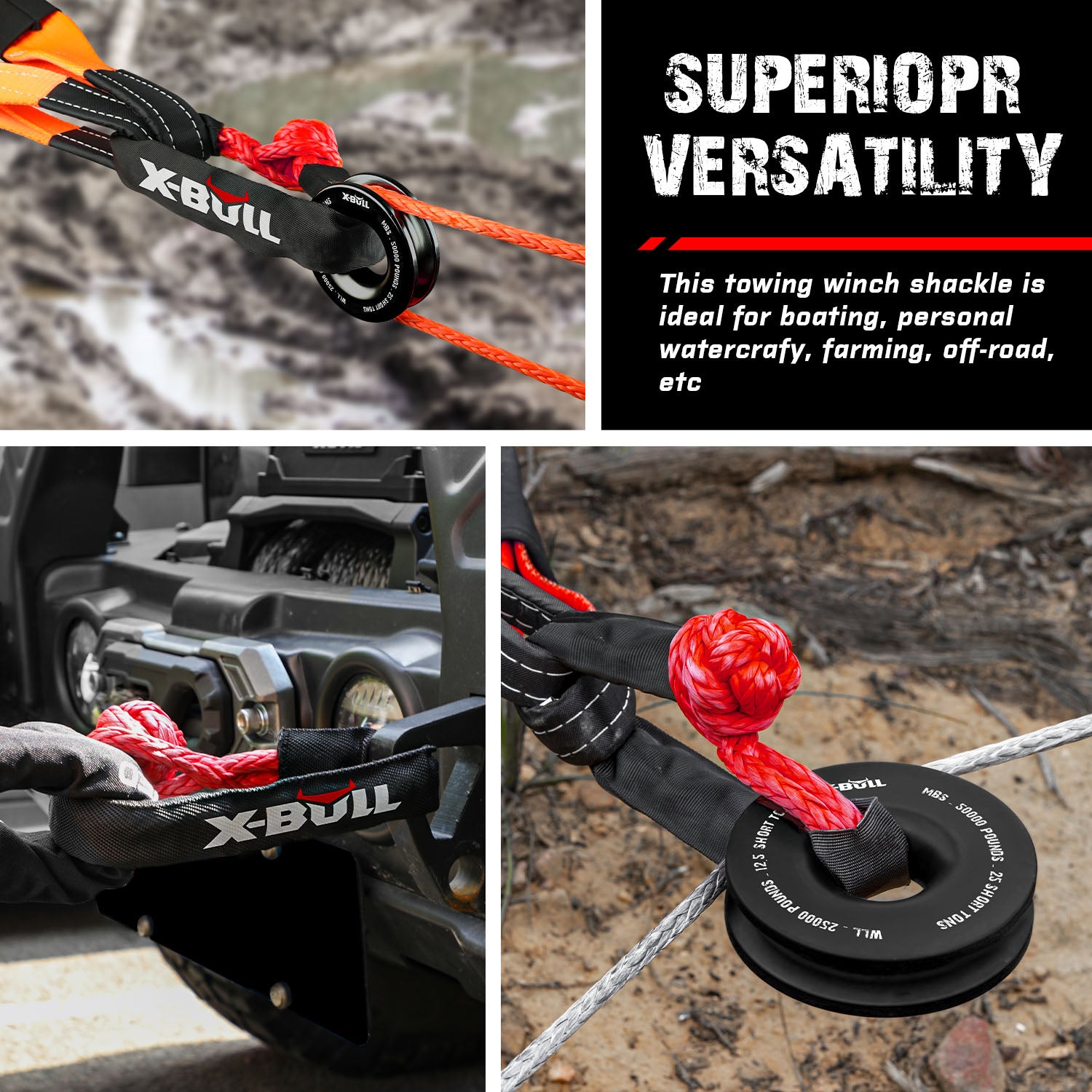4WD Recovery Tools: X-BULL Recovery Ring Soft Shackle Kit Snatch Block Pulley Rope Snatch Ring 4WD