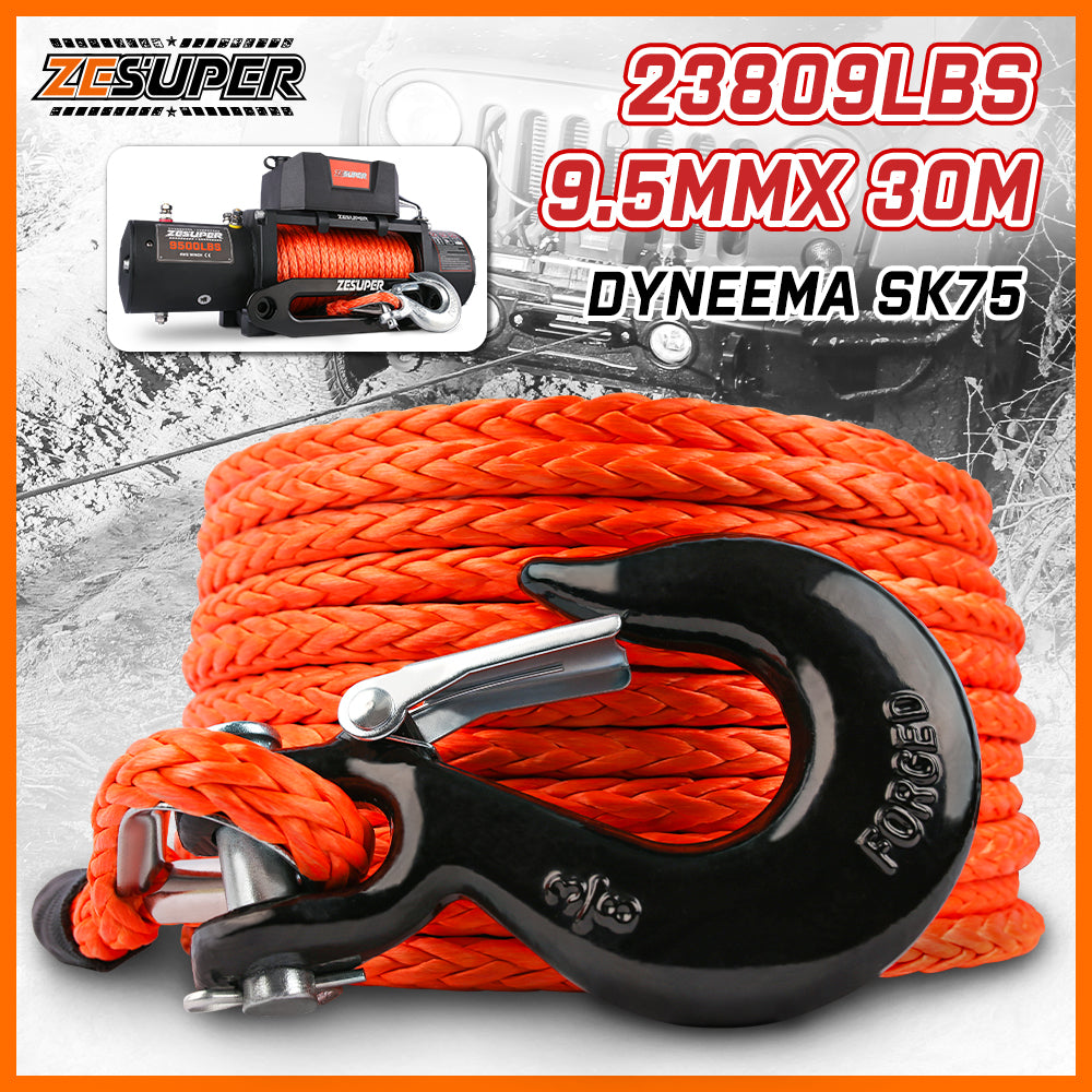 Automotive Repair & Speciality Tools: ZESUPER Winch Rope 9.5MM X 30M Dyneema SK75 Hook Synthetic Car Tow Recovery Cable Hook