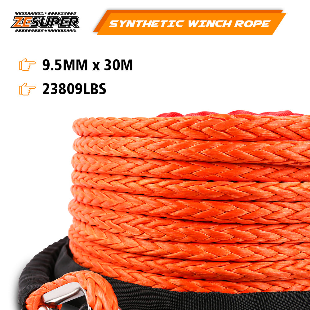 Automotive Repair & Speciality Tools: ZESUPER Winch Rope 9.5MM X 30M Dyneema SK75 Hook Synthetic Car Tow Recovery Cable Hook