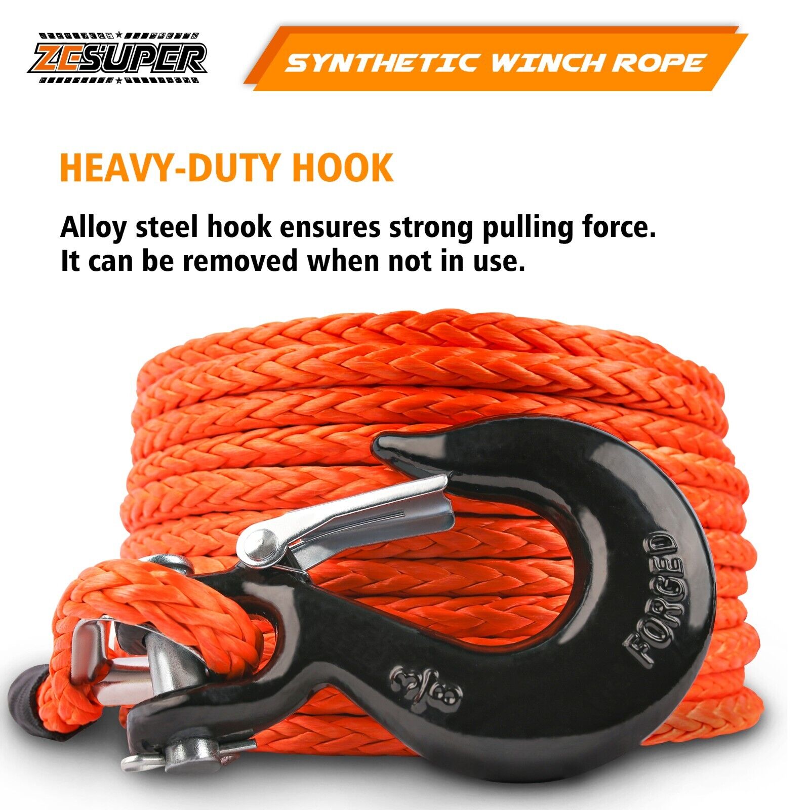Automotive Repair & Speciality Tools: ZESUPER Winch Rope 9.5MM X 30M Dyneema SK75 Hook Synthetic Car Tow Recovery Cable Hook
