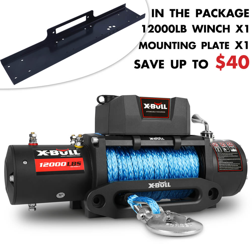 4WD Recovery Tools: X-BULL 12000LBS Electric Winch 12V 4x4 synthetic rope 4WD Car with winch mounting plate