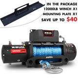 4WD Recovery Tools: X-BULL 12000LBS Electric Winch 12V 4x4 synthetic rope 4WD Car with winch mounting plate