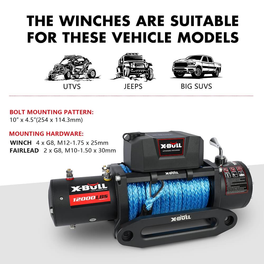 4WD Recovery Tools: X-BULL 12000LBS Electric Winch 12V 4x4 synthetic rope 4WD Car with winch mounting plate