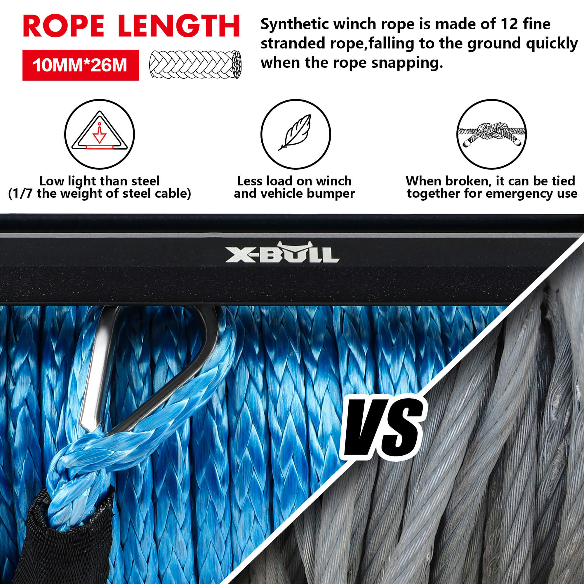 4WD Recovery Tools: X-BULL 12000LBS Electric Winch 12V 4x4 synthetic rope 4WD Car with winch mounting plate