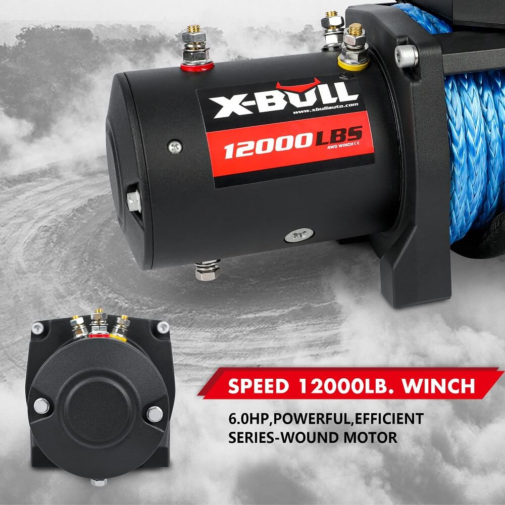 4WD Recovery Tools: X-BULL 12000LBS Electric Winch 12V 4x4 synthetic rope 4WD Car with winch mounting plate