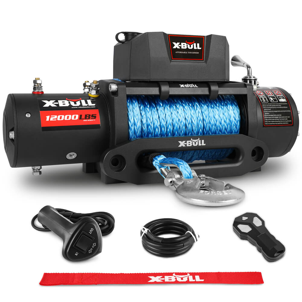 4WD Recovery Tools: X-BULL 12000LBS Electric Winch 12V 4x4 synthetic rope 4WD Car with winch mounting plate