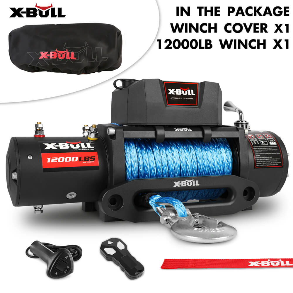 4WD Recovery Tools: X-BULL 12V Electric Winch 12000LBS synthetic rope 4wd Jeep with winch cover