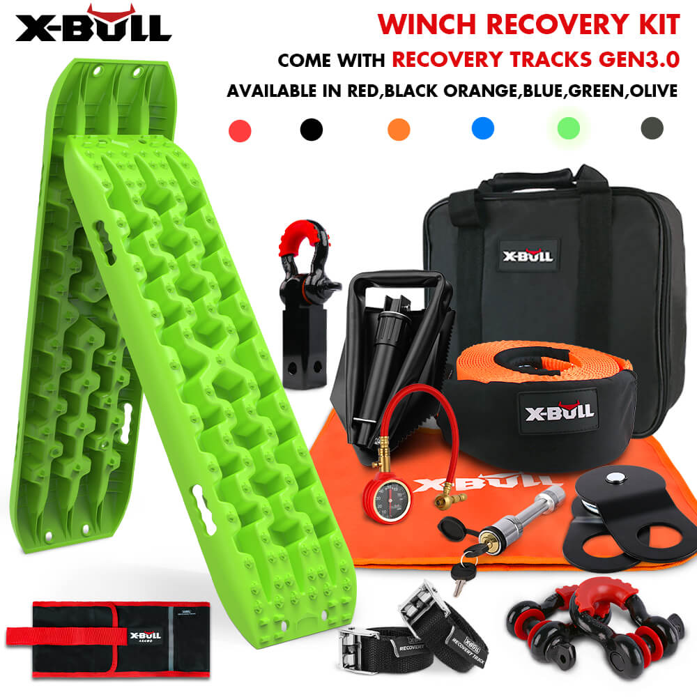 Automotive Parts: X-BULL Winch Recovery Kit with Recovery Tracks Boards Gen 3.0 Snatch Strap Off Road 4WD Green