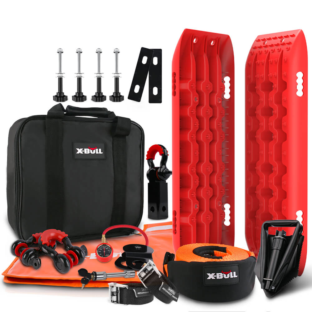 Automotive Parts: X-BULL Winch Recovery Kit Snatch Strap Off Road 4WD Mounting Pins Recovery Tracks Boards Gen 2.0 RED