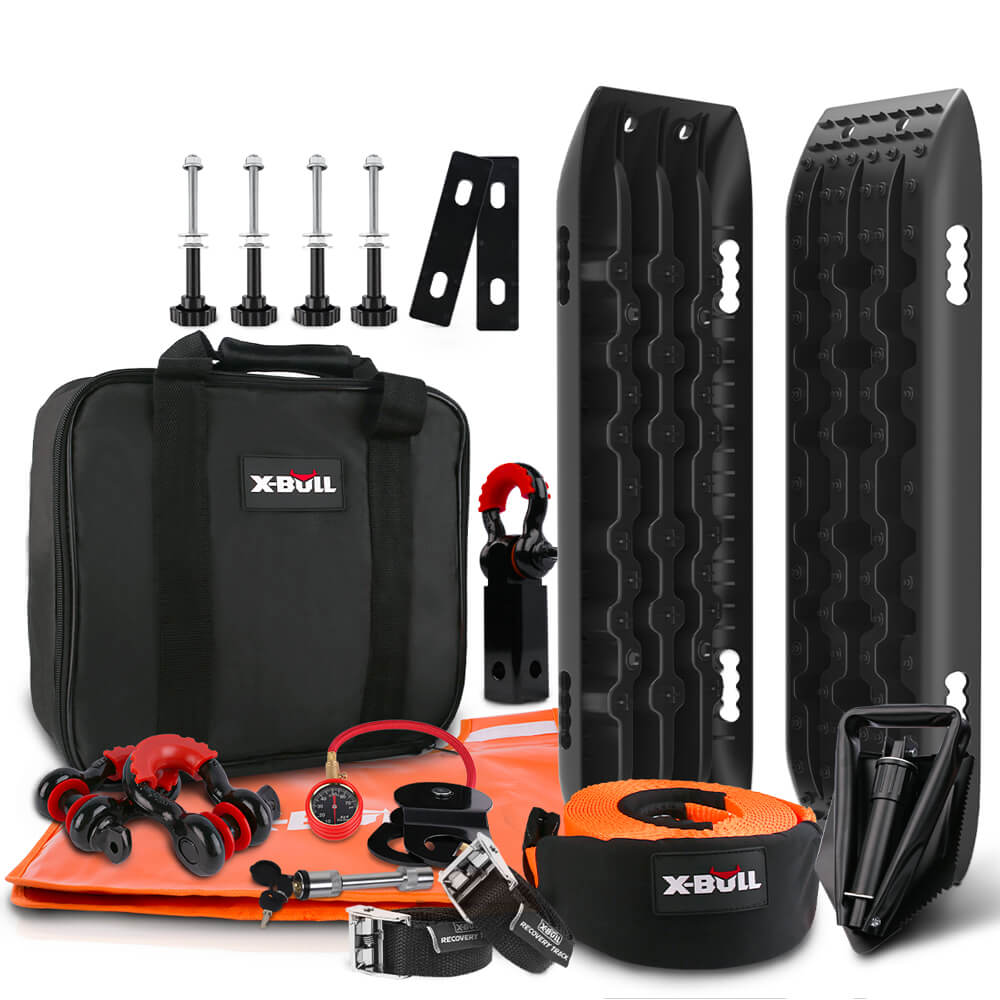 Automotive Parts: X-BULL Winch Recovery Kit Snatch Strap Off Road 4WD Mounting Pins Recovery Tracks Boards Gen 2.0 Black