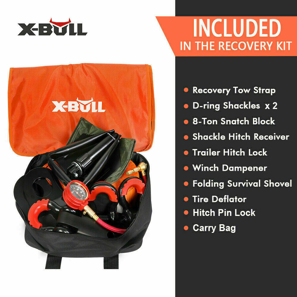 4WD Recovery Tools: X-BULL Winch Recovery Kit 11PCS 4WD 4x4 Pack Off Road Snatch Strap Essential