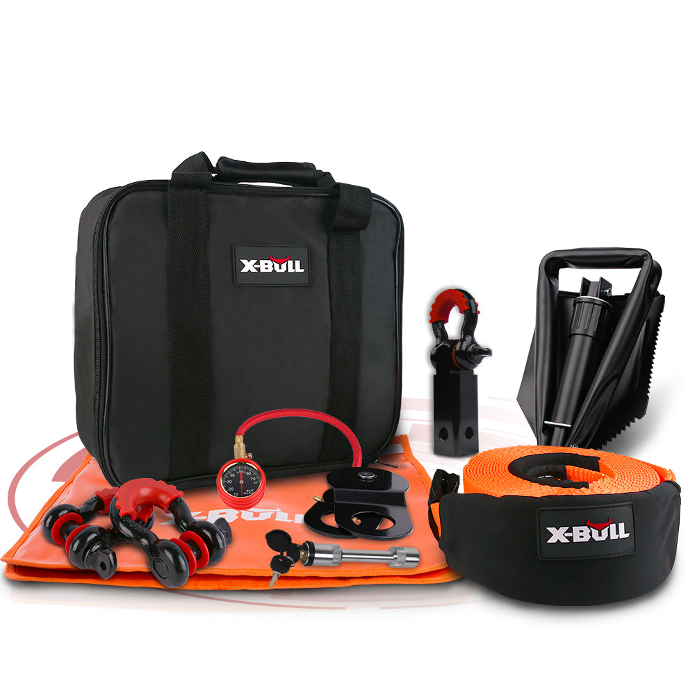 4WD Recovery Tools: X-BULL Winch Recovery Kit 11PCS 4WD 4x4 Pack Off Road Snatch Strap Essential