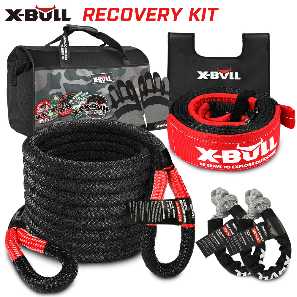 4WD Recovery Tools: X-BULL Recovery Kit 4X4 Off-Road Kinetic Rope Snatch Strap Winch Damper 4WD13PCS