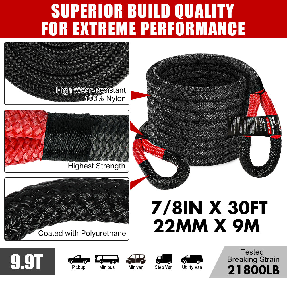 4WD Recovery Tools: X-BULL Recovery Kit 4X4 Off-Road Kinetic Rope Snatch Strap Winch Damper 4WD13PCS