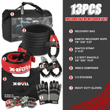 4WD Recovery Tools: X-BULL Recovery Kit 4X4 Off-Road Kinetic Rope Snatch Strap Winch Damper 4WD13PCS