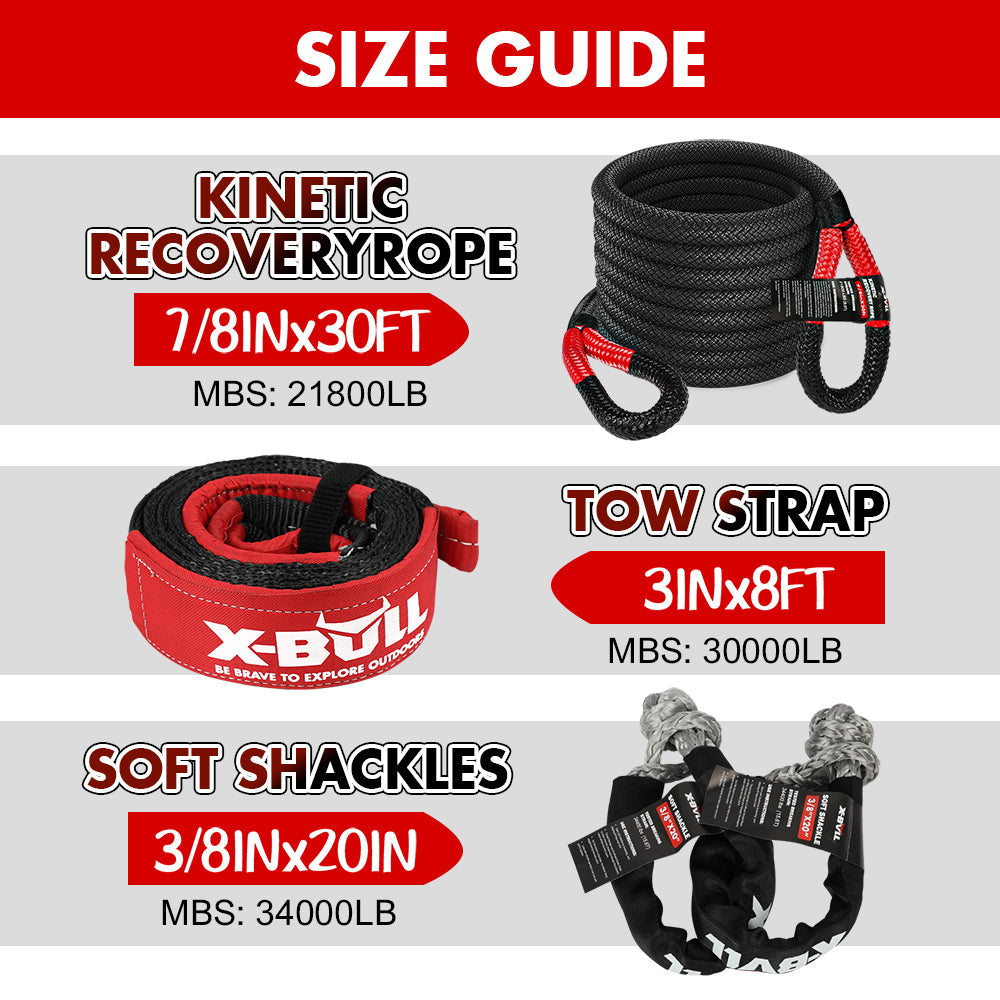 4WD Recovery Tools: X-BULL Recovery Kit 4X4 Off-Road Kinetic Rope Snatch Strap Winch Damper 4WD13PCS