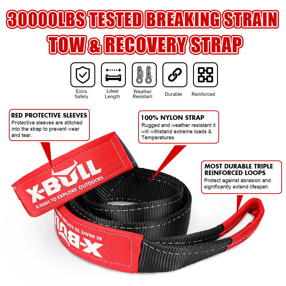 4WD Recovery Tools: X-BULL Recovery Kit 4X4 Off-Road Kinetic Rope Snatch Strap Winch Damper 4WD13PCS