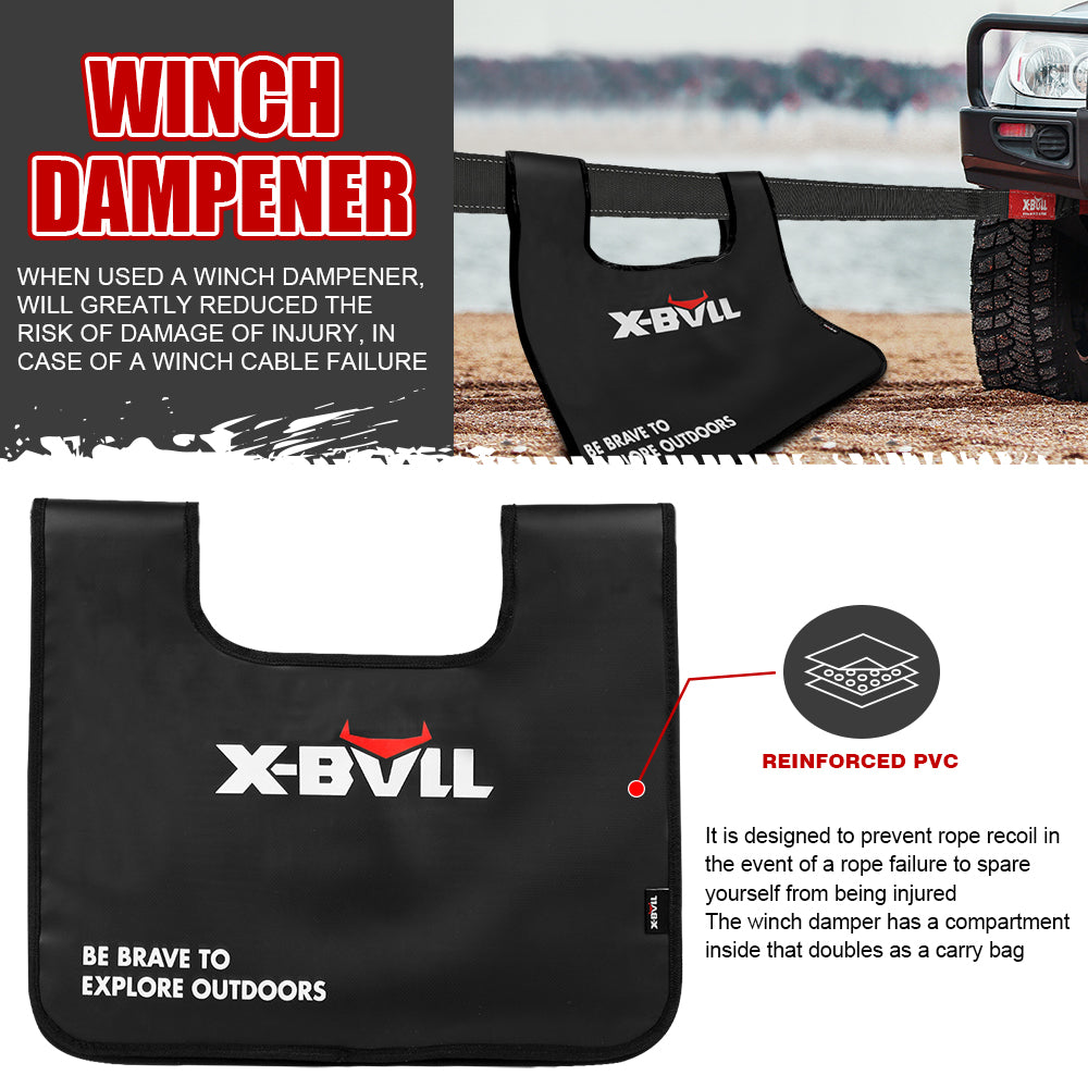 4WD Recovery Tools: X-BULL Recovery Kit 4X4 Off-Road Kinetic Rope Snatch Strap Winch Damper 4WD13PCS