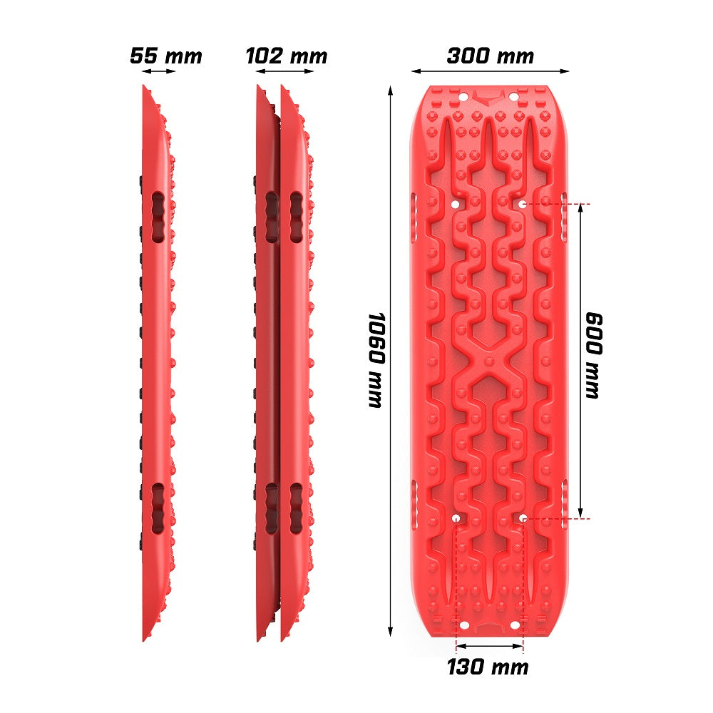 4WD Recovery Tools: X-BULL 2 Pairs Recovery tracks Sand Mud Snow 4WD / 4x4 ATV Offroad Stronger Gen 3.0 - Red