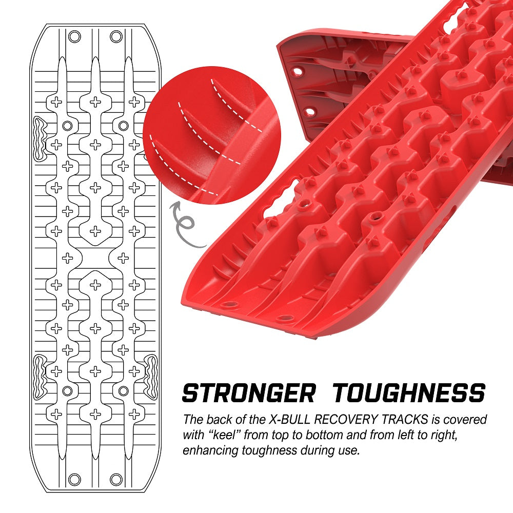 4WD Recovery Tools: X-BULL 2 Pairs Recovery tracks Sand Mud Snow 4WD / 4x4 ATV Offroad Stronger Gen 3.0 - Red