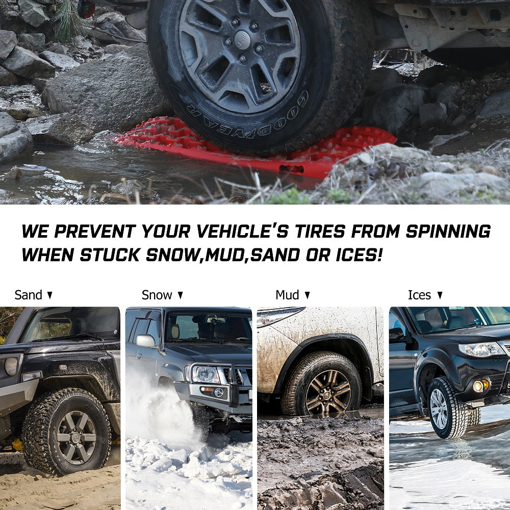 4WD Recovery Tools: X-BULL 2 Pairs Recovery tracks Sand Mud Snow 4WD / 4x4 ATV Offroad Stronger Gen 3.0 - Red