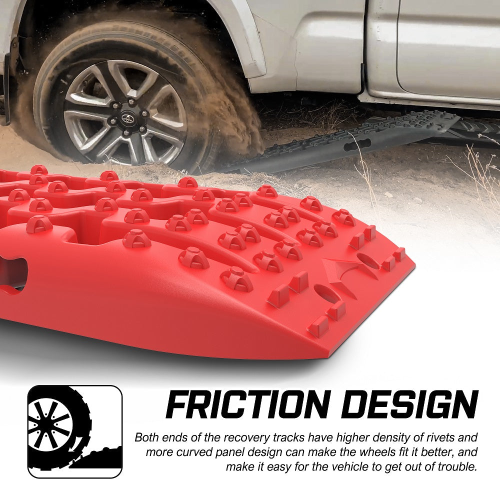 4WD Recovery Tools: X-BULL 2 Pairs Recovery tracks Sand Mud Snow 4WD / 4x4 ATV Offroad Stronger Gen 3.0 - Red