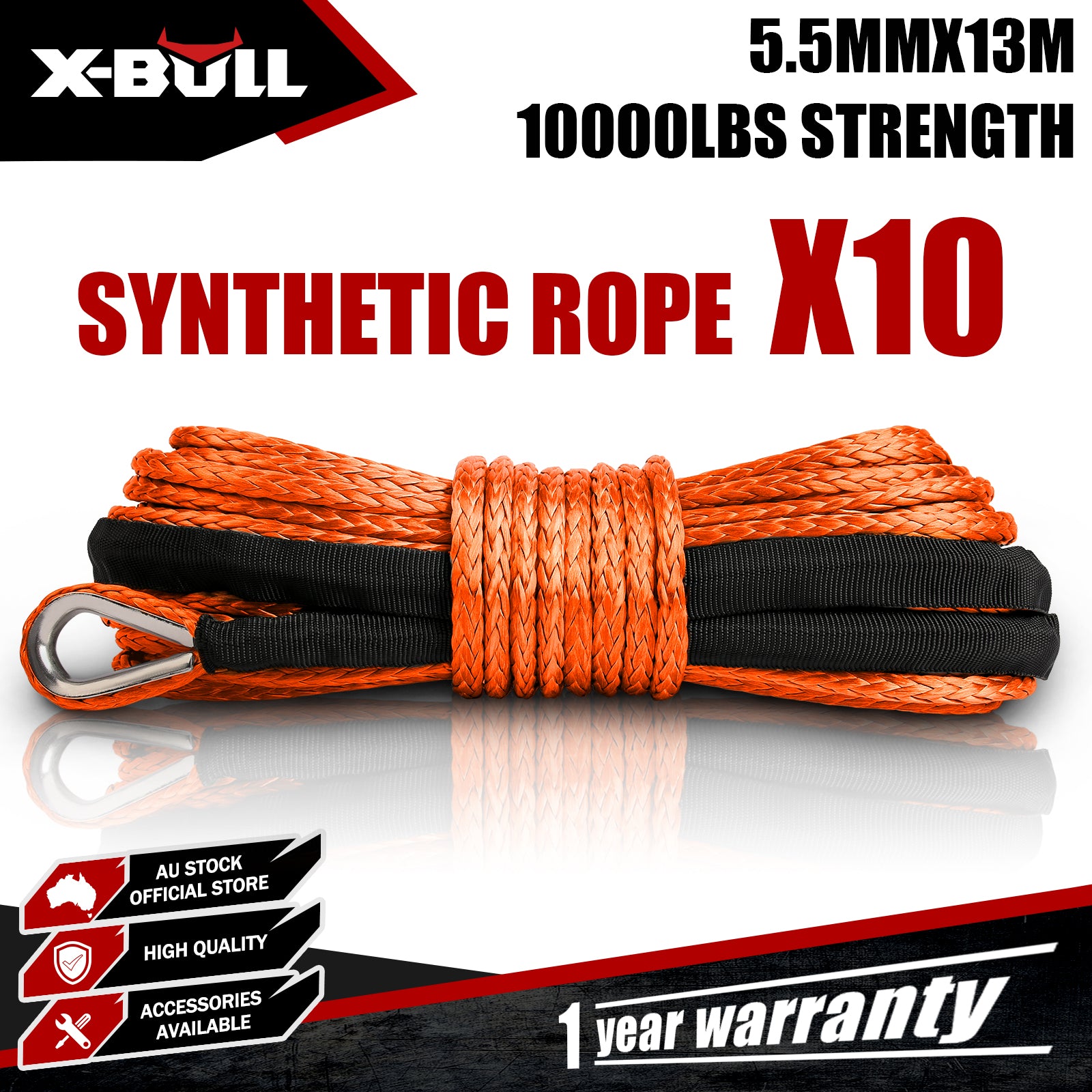 Automotive Parts: X-BULL Dyneema Synthetic Rope Winch Cable SK75 5.5MM x 13M Car Tow Recovery Strap