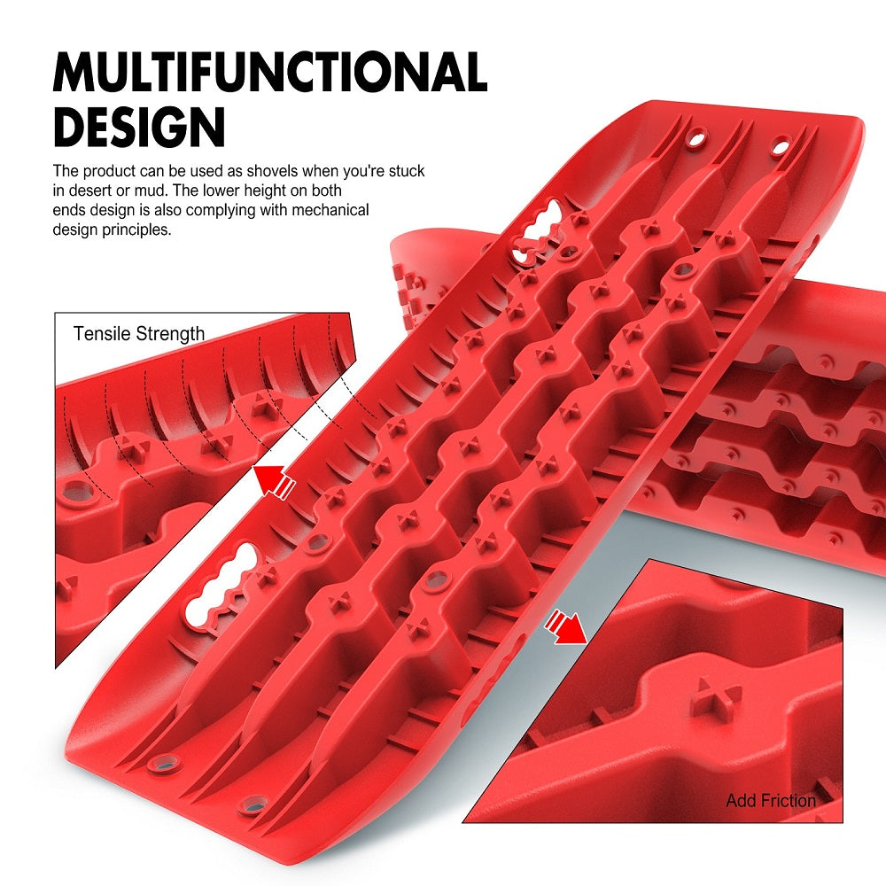 4WD Recovery Tools: X-BULL Recovery tracks 10T Sand Mud Snow 2 pairs Offroad 4WD 4x4 2pc 91cm Gen 2.0 - red