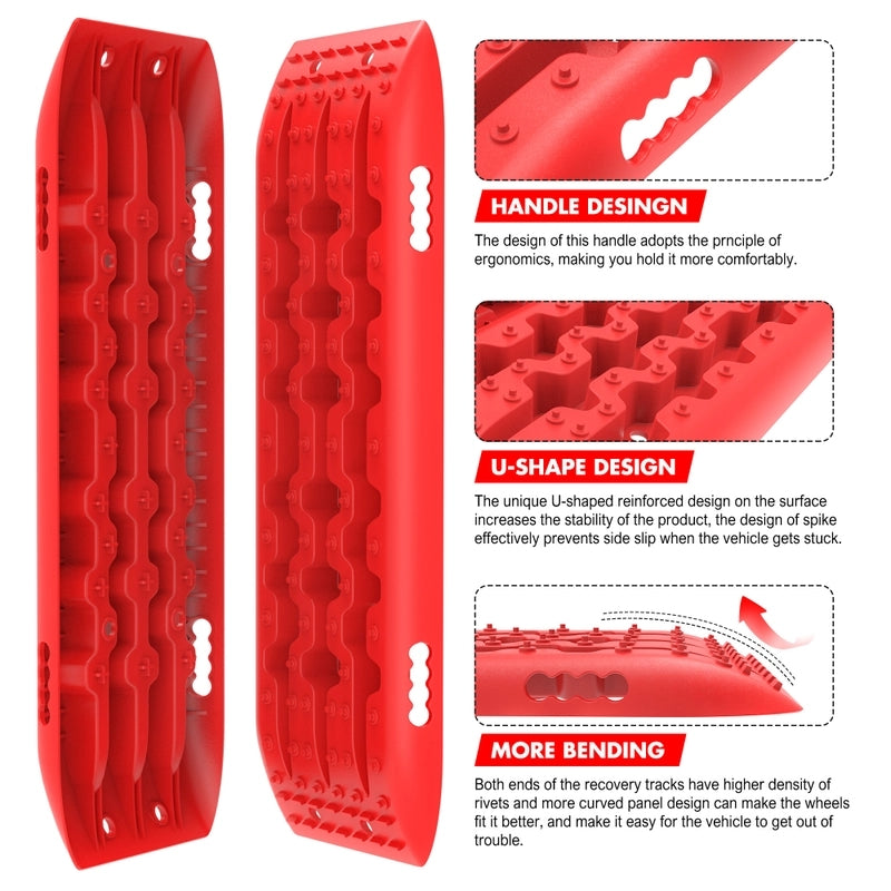 4WD Recovery Tools: X-BULL Recovery tracks Sand Trucks Offroad With 4PCS Mounting Pins 4WD Gen 2.0- red